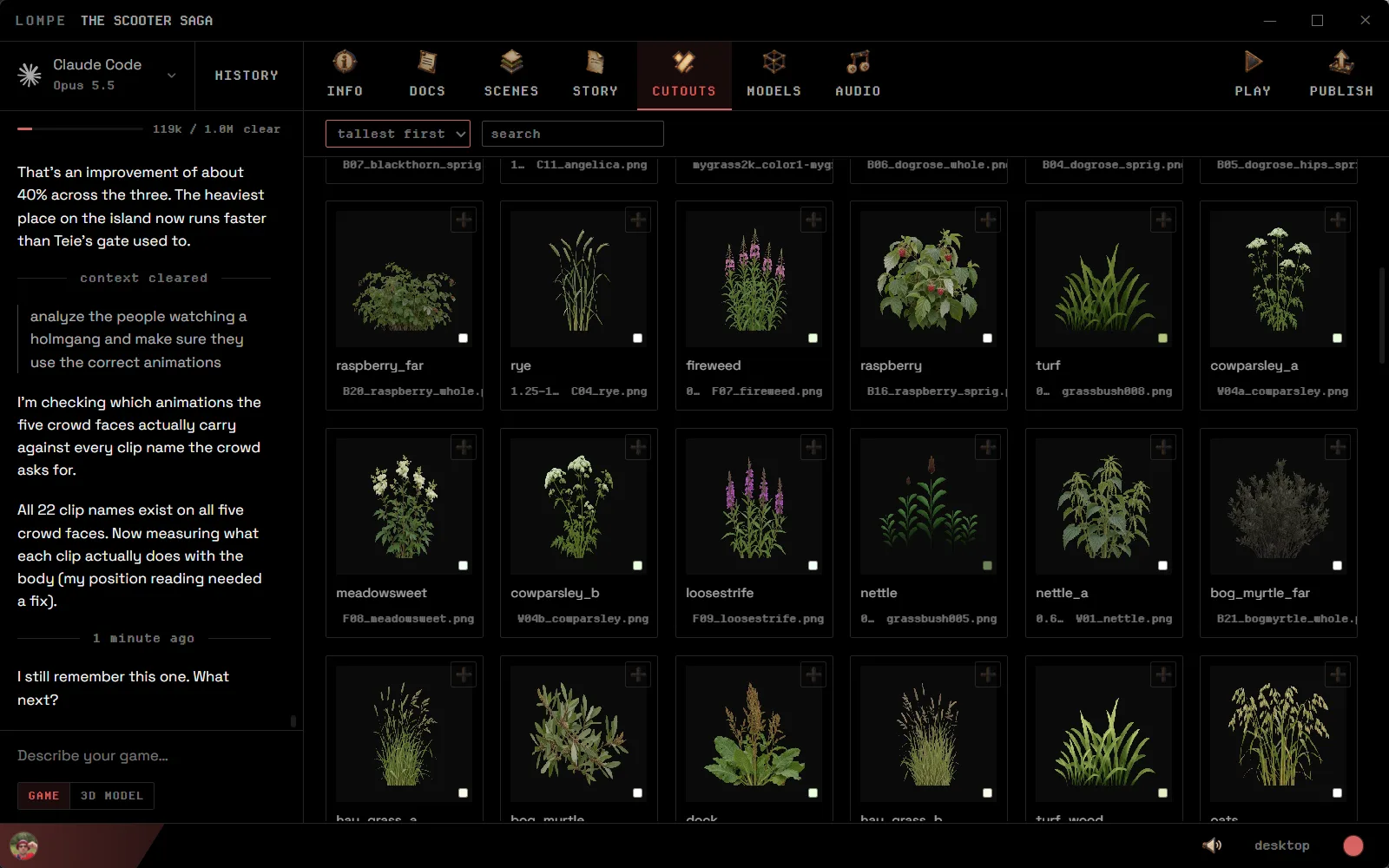 A grid of plant cutouts in Lompe, 111 of them made from 94 photographs