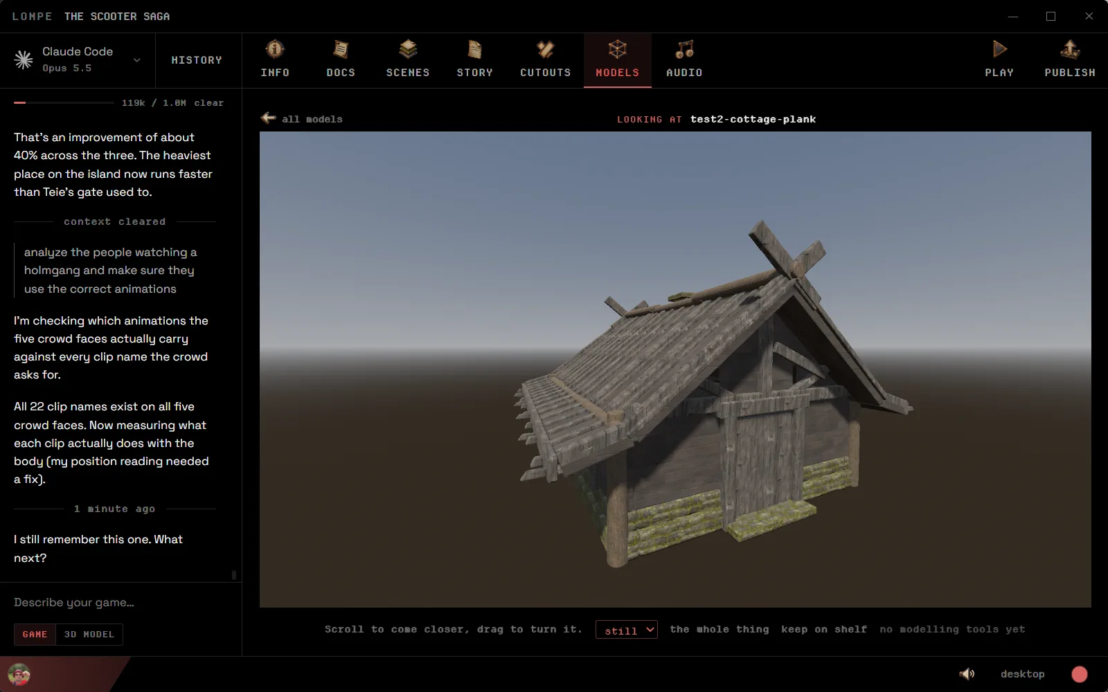 A plank cottage from The Scooter Saga, open in Lompe’s models tab